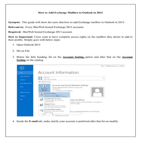 Add exchange mailbox to outlook