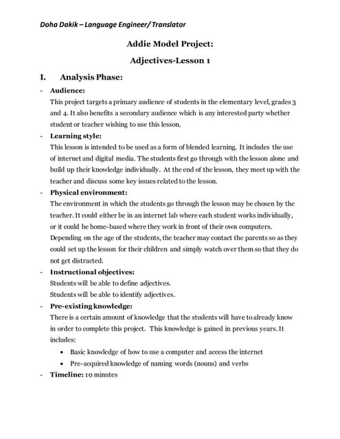 ADDIE model plan