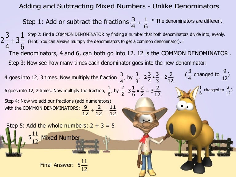 Adding And Subtracting Mixed Numbers Unlike Denominators