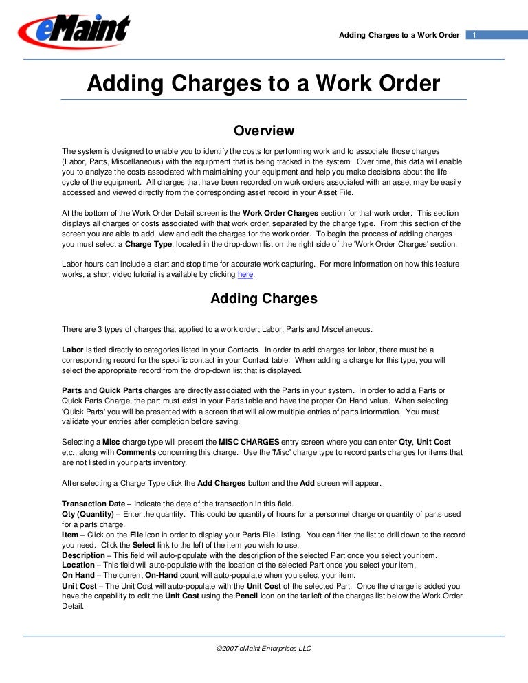 Adding Charges