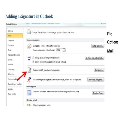 Adding a signature in outlook