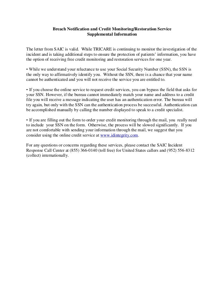 Additional information breach letter