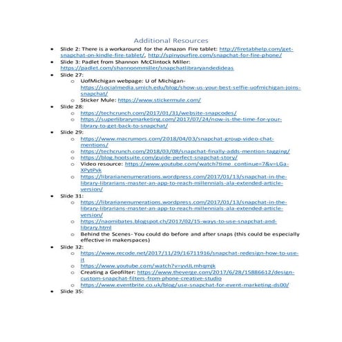 Using Snapchat to Reach Library Patrons: Part 2 Additional Resources (April 2018)