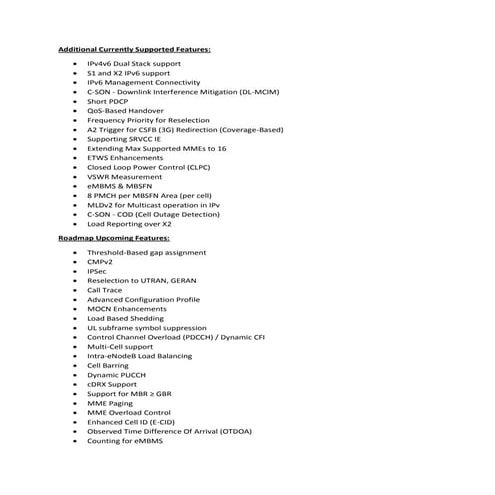 Additional supported features summary airspan