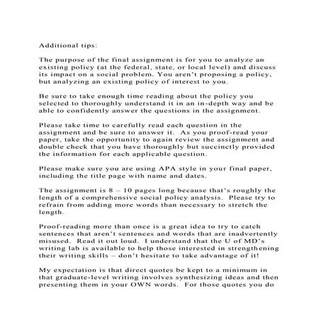 Additional tips The purpose of the final assignment is for yo.docx