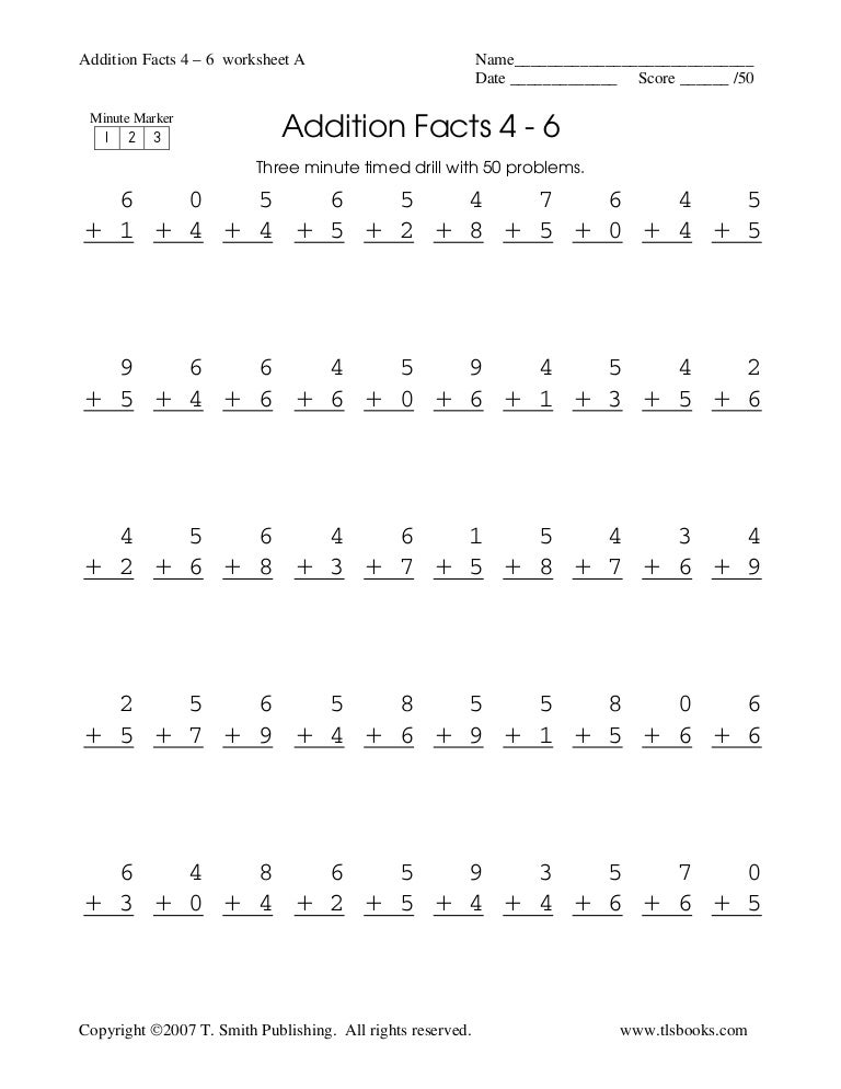 Addition fluency drill math facts