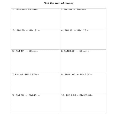 ADDITION OF MONEY YEAR 2