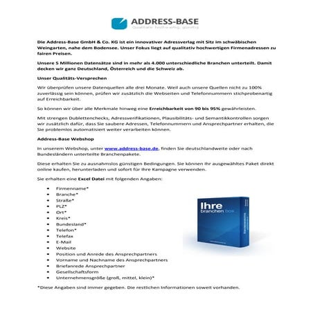 Address-Base Firmenadressen Angebot