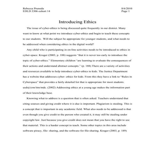 Addressing Ethics With Young Students