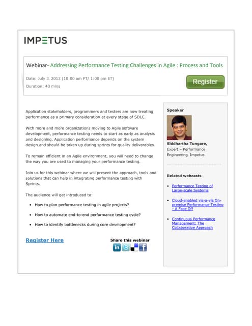 Addressing Performance Testing Challenges in Agile: Process and Tools: Impetu...