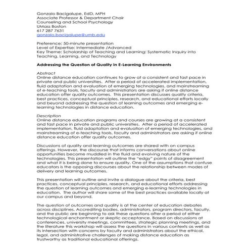 Addressing the question of quality in e learning environments bacigalupe