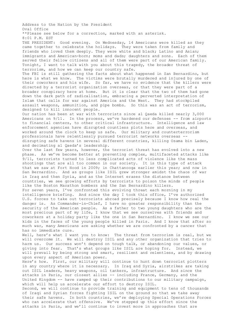 Address to the nation by the president