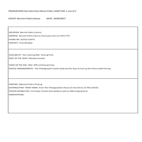 Music Video, Pre-Production Paper Work