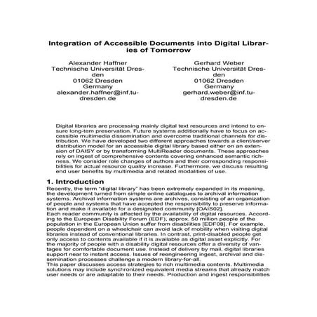Integration of Accessible Documents into Digital Libraries of Tomorrow