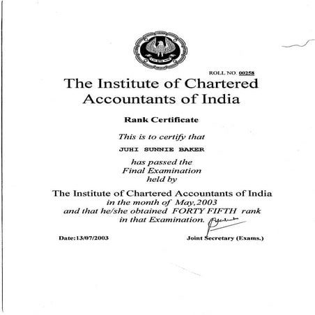 ICAI Rank Certificate | PDF