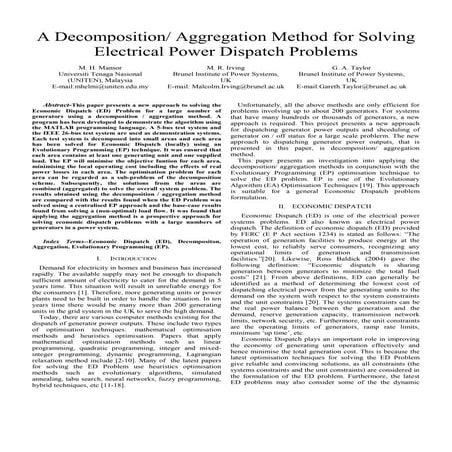 A Decomposition Aggregation Method for Solving Electrical Power ...