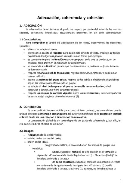 Adecuación, coherencia y cohesión