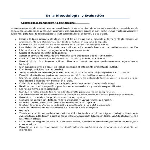 Lista de acomodos razonables educacion especial | PDF