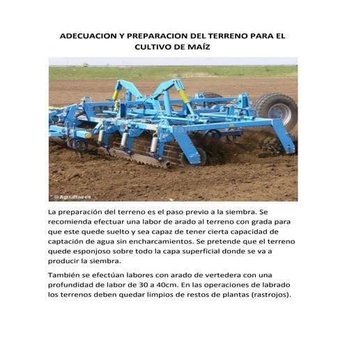 Adecuacion Y Preparacion Del Terreno Para El Cultivo De MaíZ