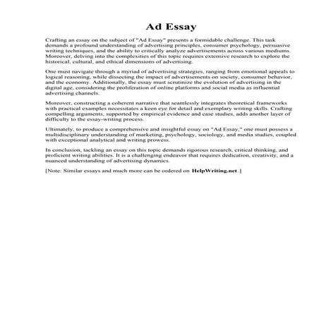 Ad Essay. HOW TO WRITE AN ADVERTISEMENT ANALYSIS ESSAY  ATEMWED1995
