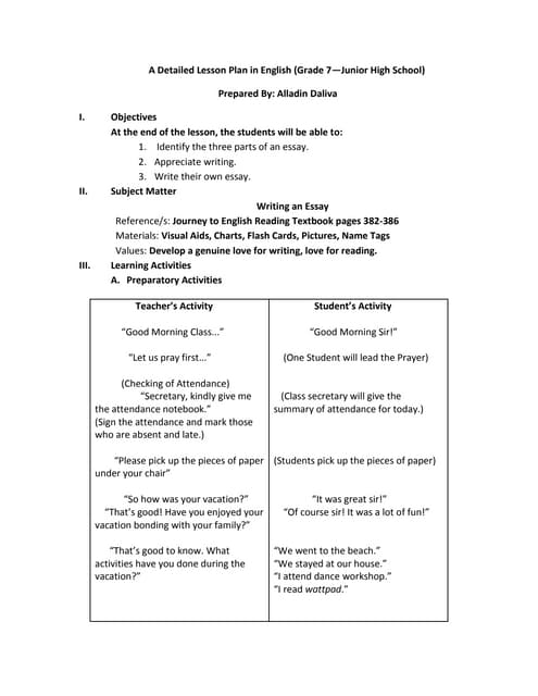 Sample Detailed Lesson Plan | PDF