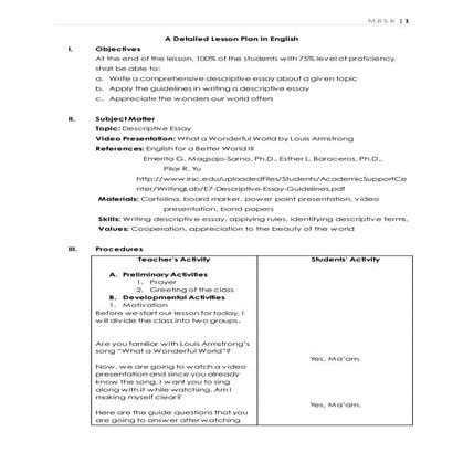 Lesson Plan.descriptive essay