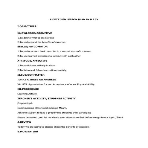 A detailed lesson plan in p