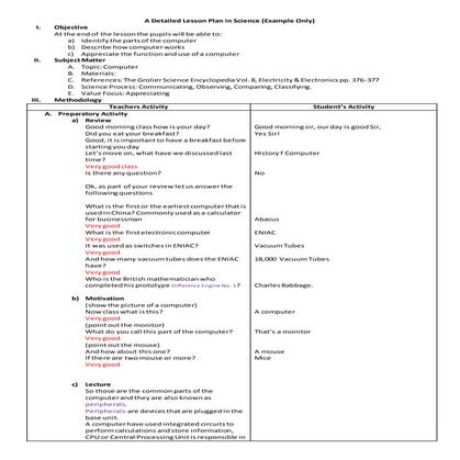 A detailed lesson plan in science