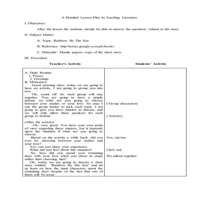 A detailed lesson plan in teaching literature secondary