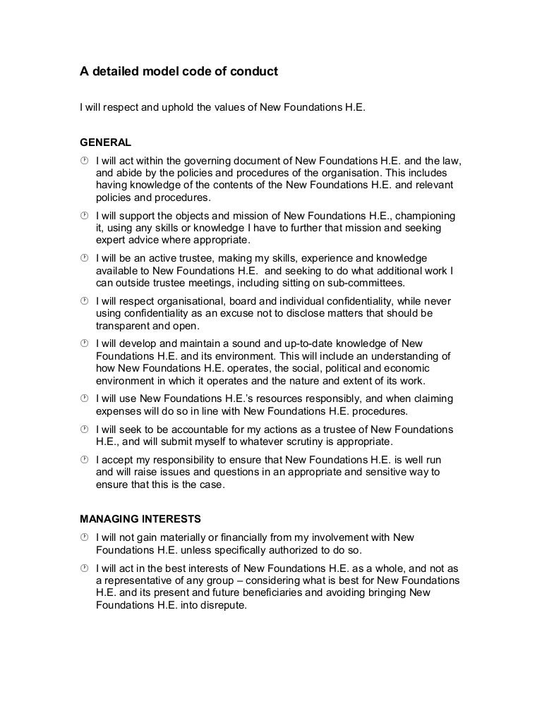 A detailed model code of conduct