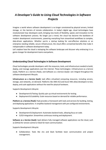 A Developer's Guide to Using Cloud Technologies in Software Projects
