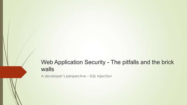 Web App Security - A Developers Perspective: Part 1 - SQL Injection