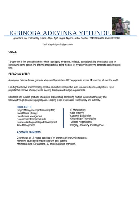 Adeyinka igbinoba's resume