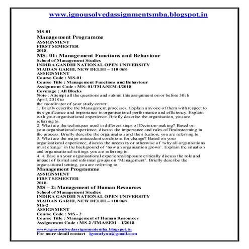 ignou mba solved assignments 2018