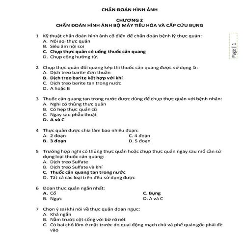 Trắc Nghiệm Chẩn Đoán Hình Ảnh - TBFTTH VMU