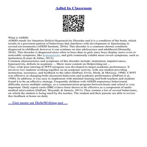 Adhd In Classroom | PDF