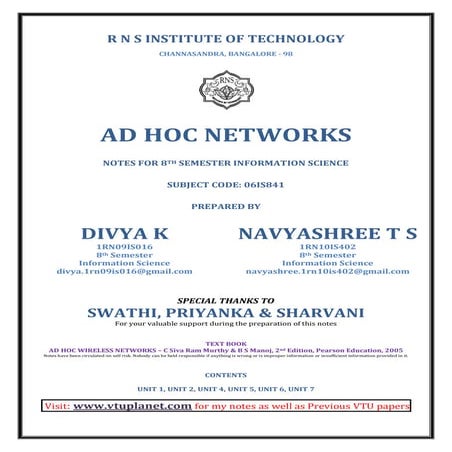 Adhoc networks notes by divya (rnsit)