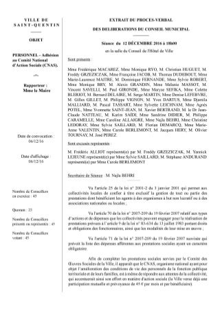 Adhésion cnas ville de saint quentin déliberation conseil municipal