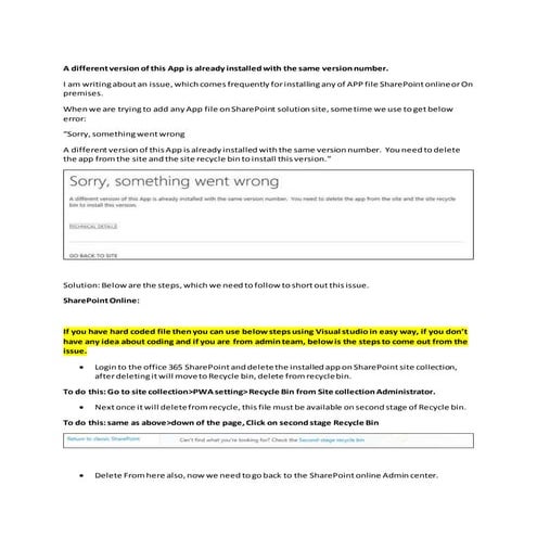 A different version of this app is already installed with the same version nu...