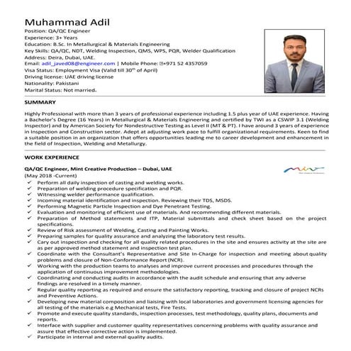 Adil-quality engineer | PDF
