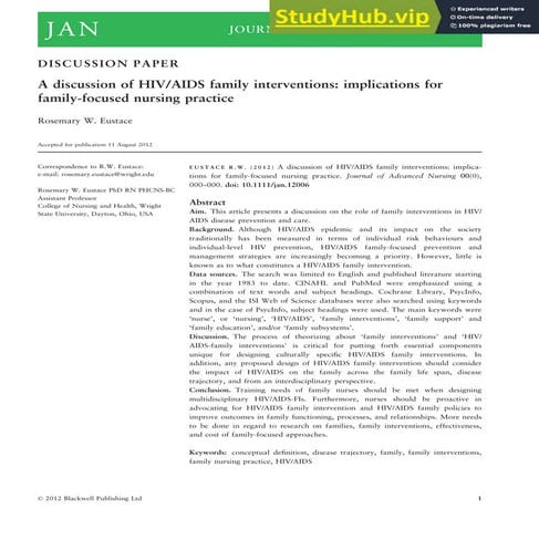 A Discussion Of HIV AIDS Family Interventions  Implications For Family-Focuse...