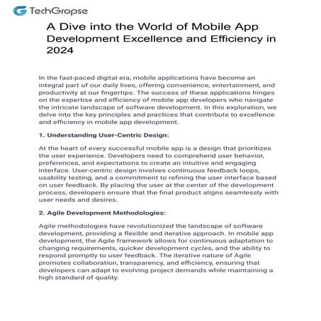 A Dive into the World of Mobile App Development Excellence and Efficiency in ...