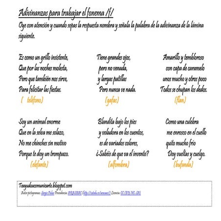 Adivinanzas para trabajar el fonema f