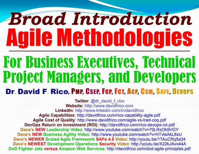 Intro to Agile Methods for Execs, Leaders, and Managers