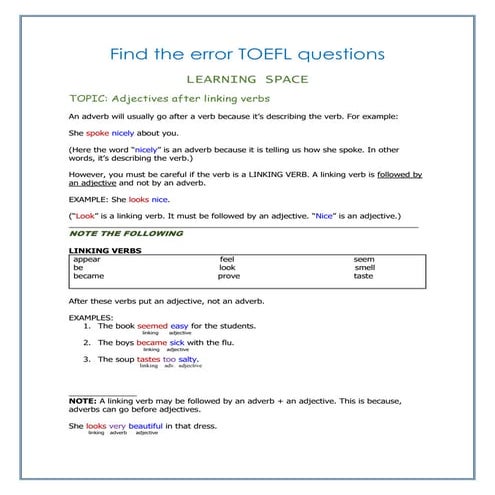 Adjective after linking verbs