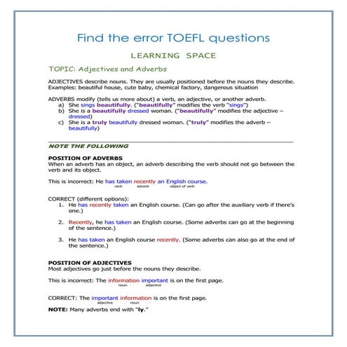 Adjective and adverbs