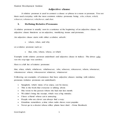 English Grammar Adjective clause