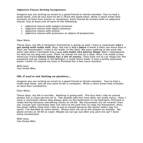 Adjective clause writing assignment | PDF
