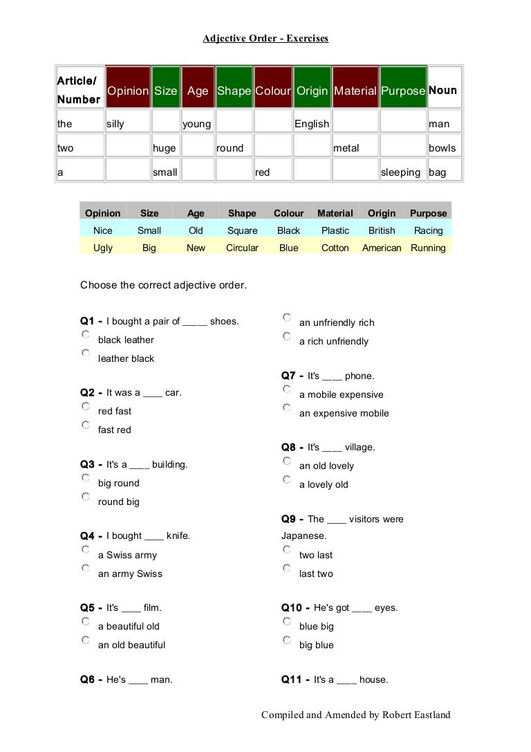 worksheet Order Of Adjectives Worksheet adjective order exercises