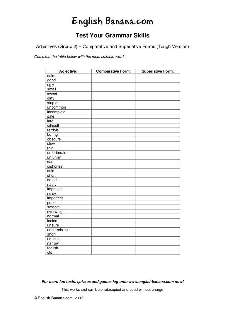 worksheet Comparative Superlative Worksheet adjectives group 2 comparative and superlative forms tough version